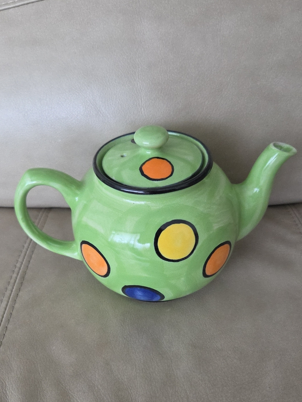 Sadler England Green Polka Dot Ceramic Teapot Cheerful Collevtible Rare